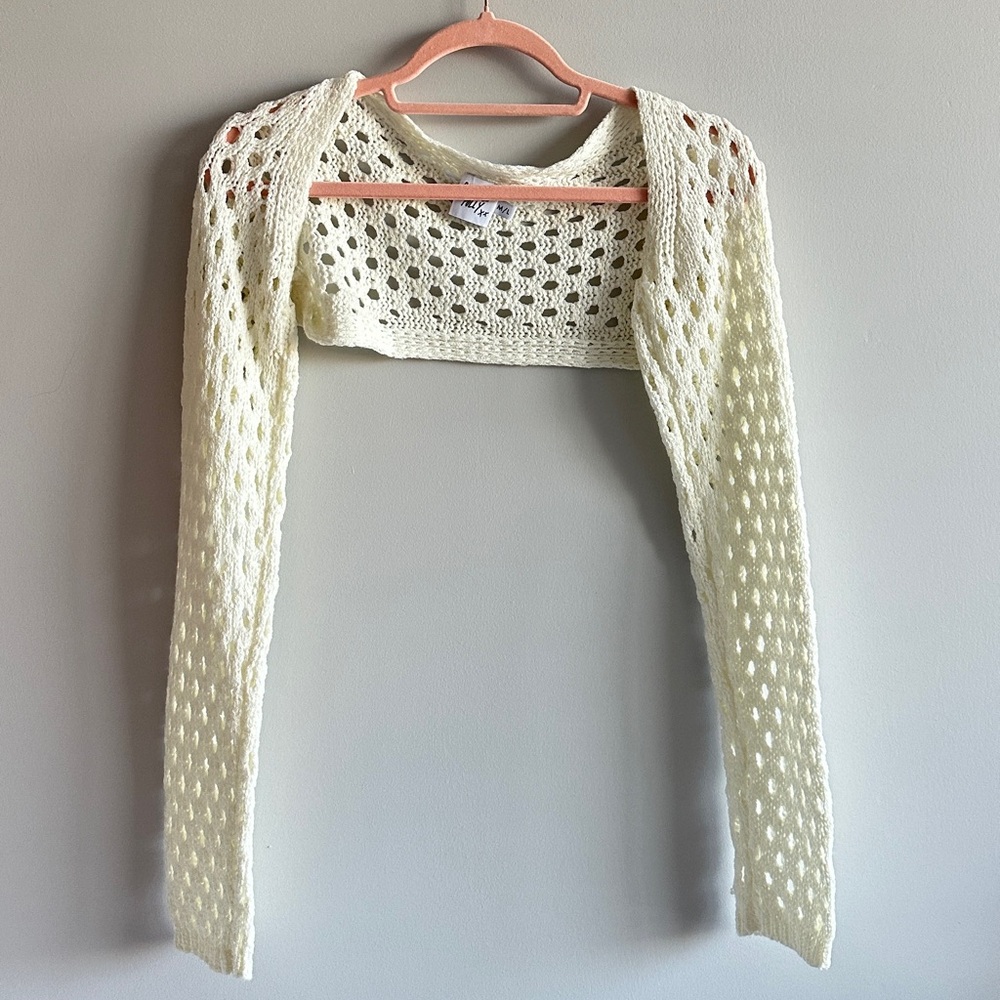 princess polly white knit crochet bolero cardigan top